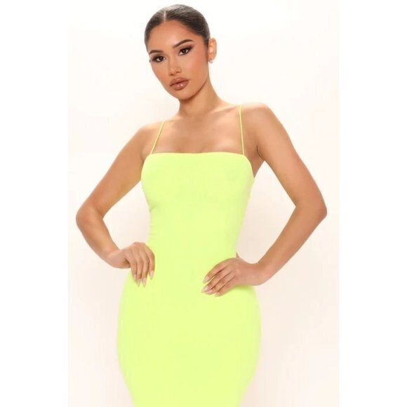 Simple Necessity Cotton Blend Mini‎ Dress - Neon Yellow Size Large RefFNB3 - Picture 2 of 10